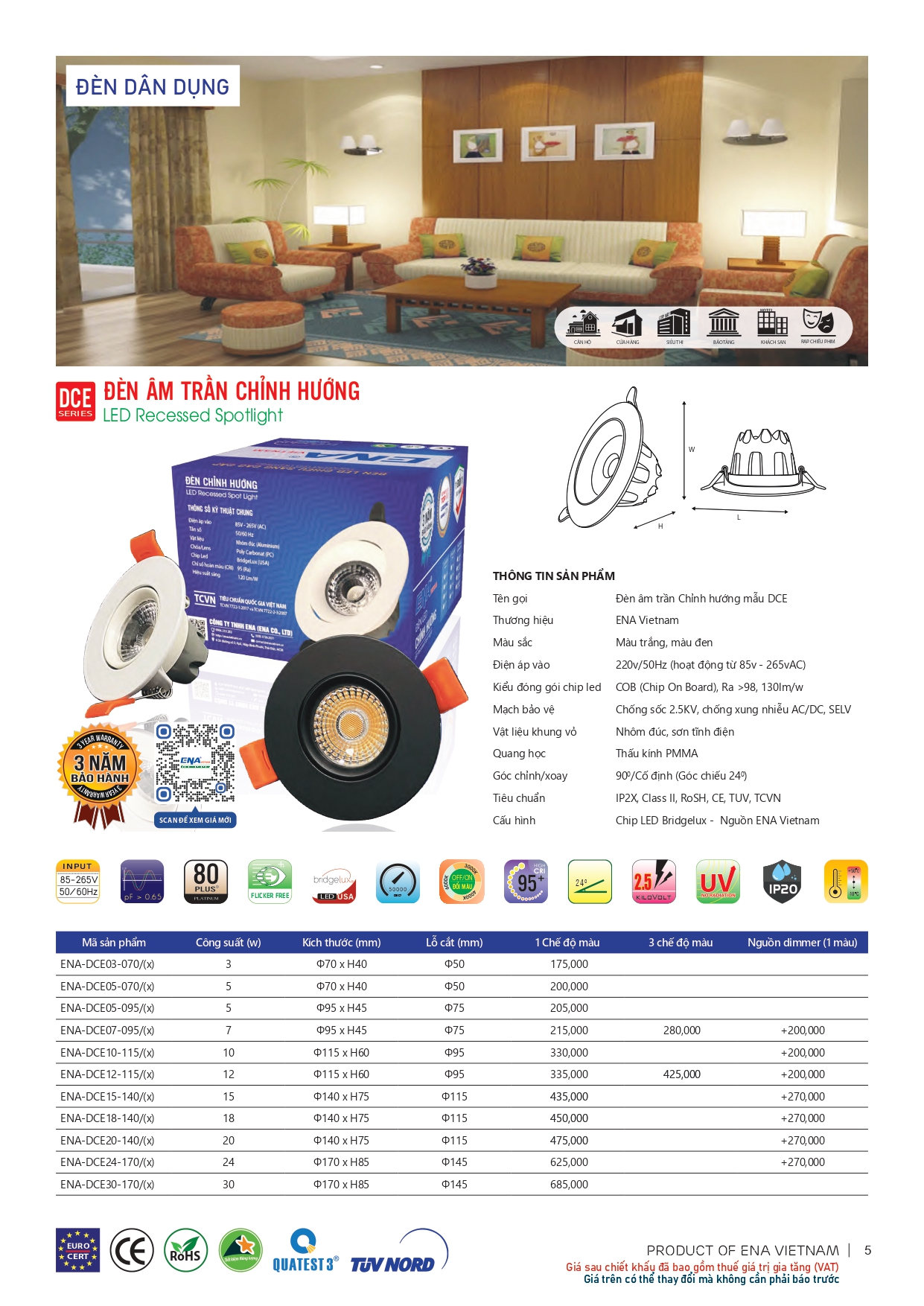 Bảng giá đèn led Ena 2026